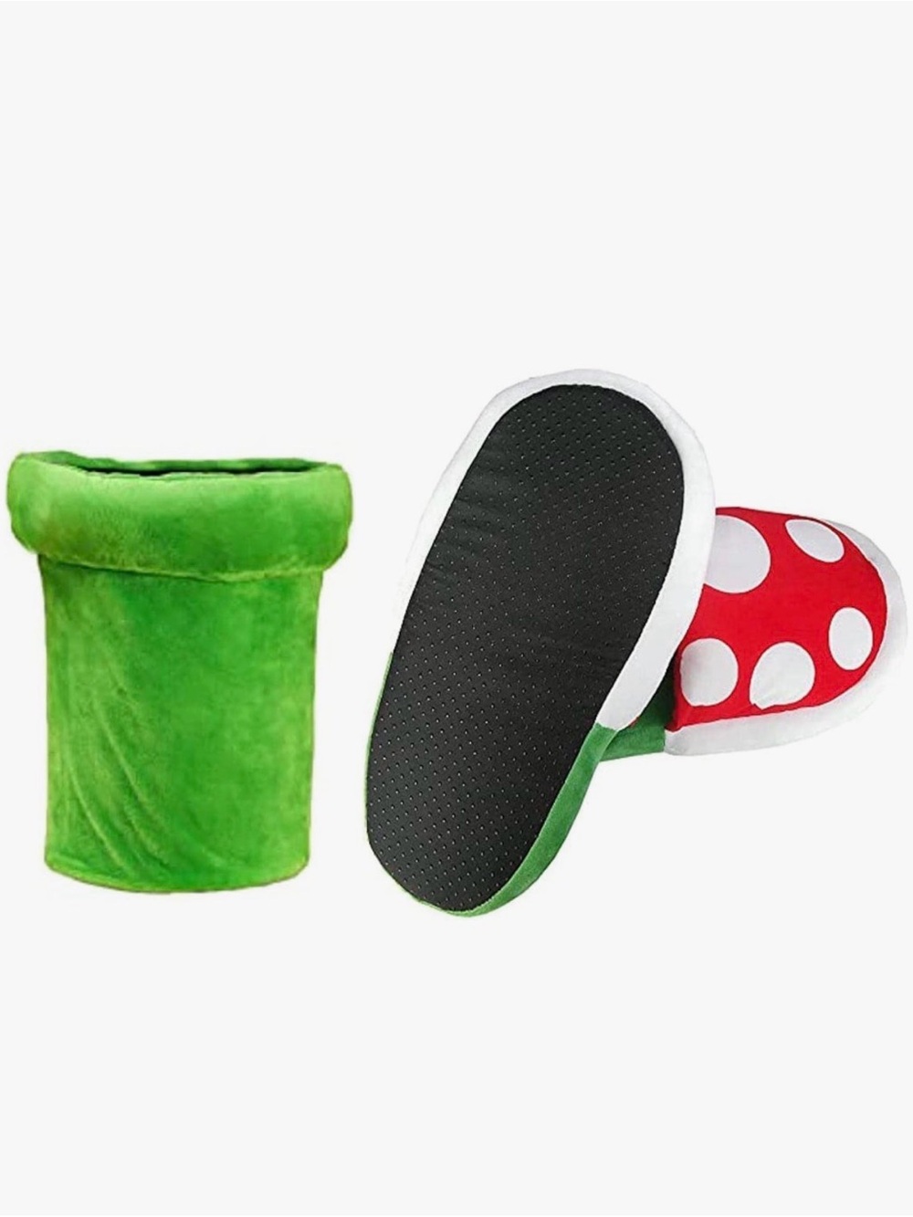 Super Mario Piranha Plant Plush Slippers with Green Pipe Pot Holder NWOT - Picture 3 of 4
